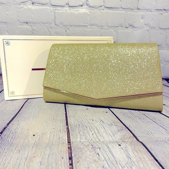 Myloni Gold Sparkling Envelope Clutch New in Box new with tags - Picture 1 of 7